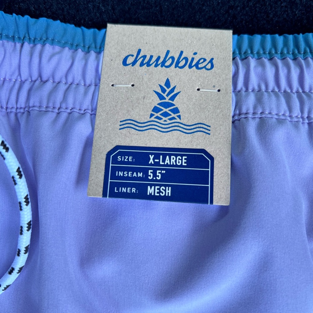 New With Tags $70 Men's SZ. XL CHUBBIES Lavender Swim Shorts with Pineapple Logo